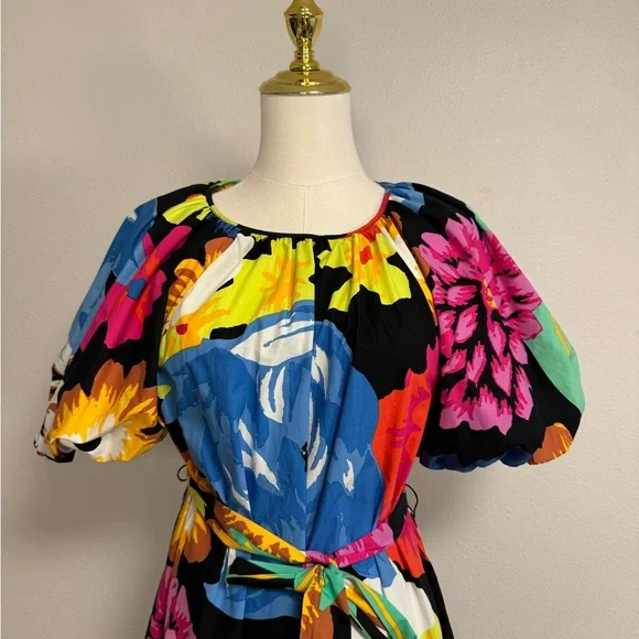 Blue and Pink Puff Sleeve Maxi Sundress - Picture 4 of 12